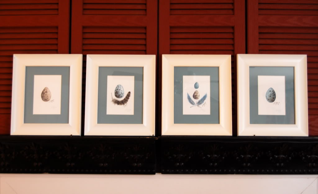 set of 4 egg &amp; feather prints L. Herbert