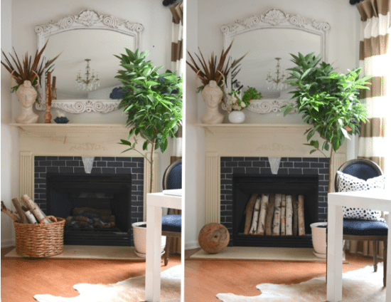 fireplace with and without wood