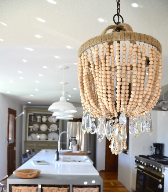 wood bead chandelier with crystals DIY