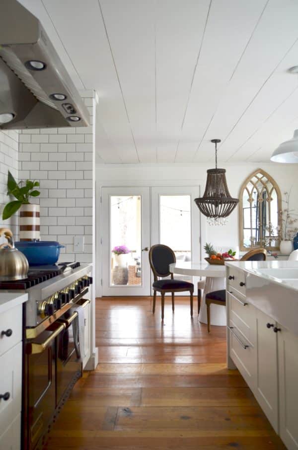 wood ceiling over popcorn ceiling